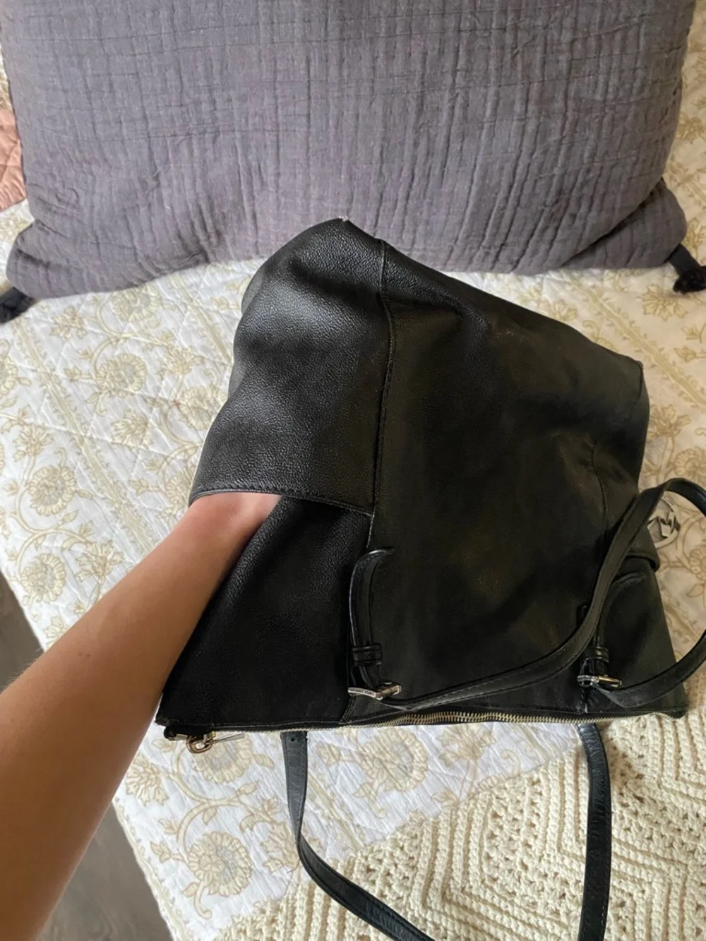 Michael Kors Black Leather Tote with Signature MK Pendant — Medium size